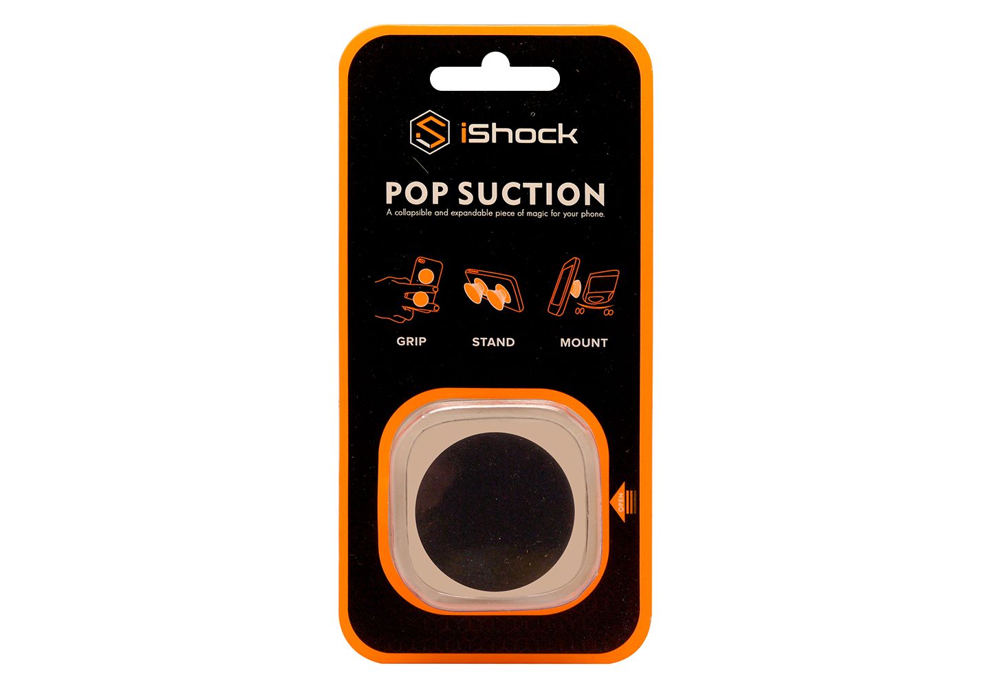 iShock Pop Suction Phone Grip Stand - Black