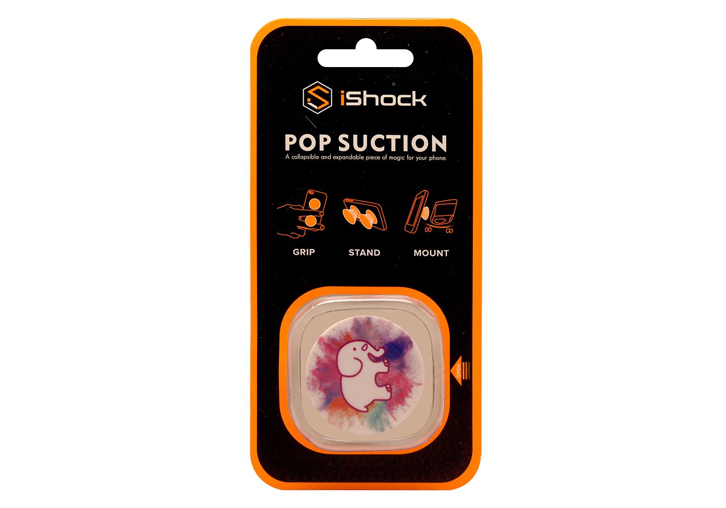 iShock Pop Suction Phone Grip Stand - Colourful Elephant