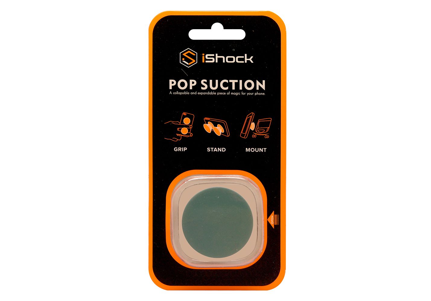 iShock Pop Suction Phone Grip Stand - Round Green
